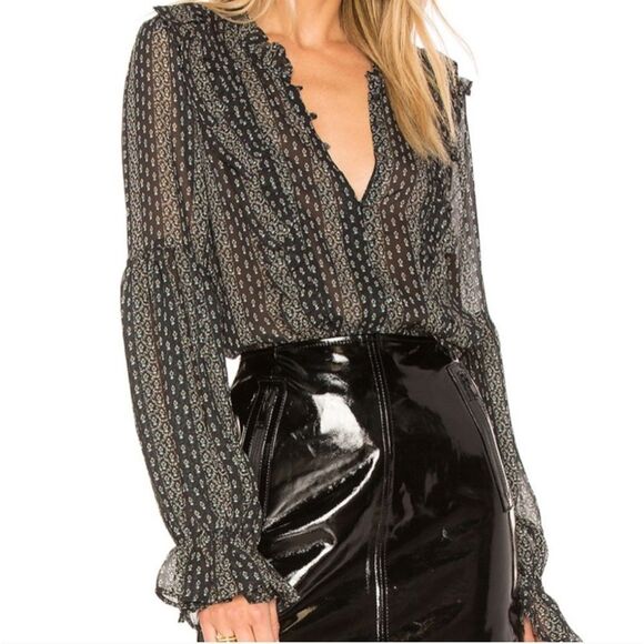 Paige Haiku Silk Blouse Black Button down REVOLVE Size S - Picture 10 of 11